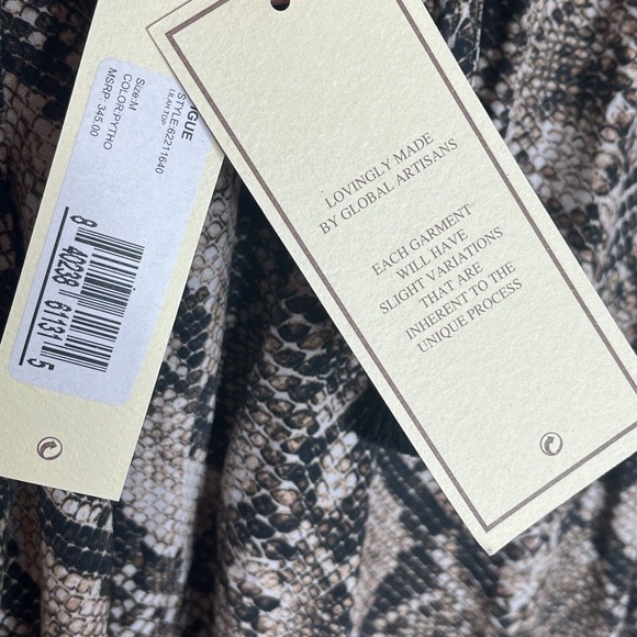 Figue Lilah Python Snakeskin Print Long Sleeve Blouse Top Brown Womens Size M - Picture 7 of 9
